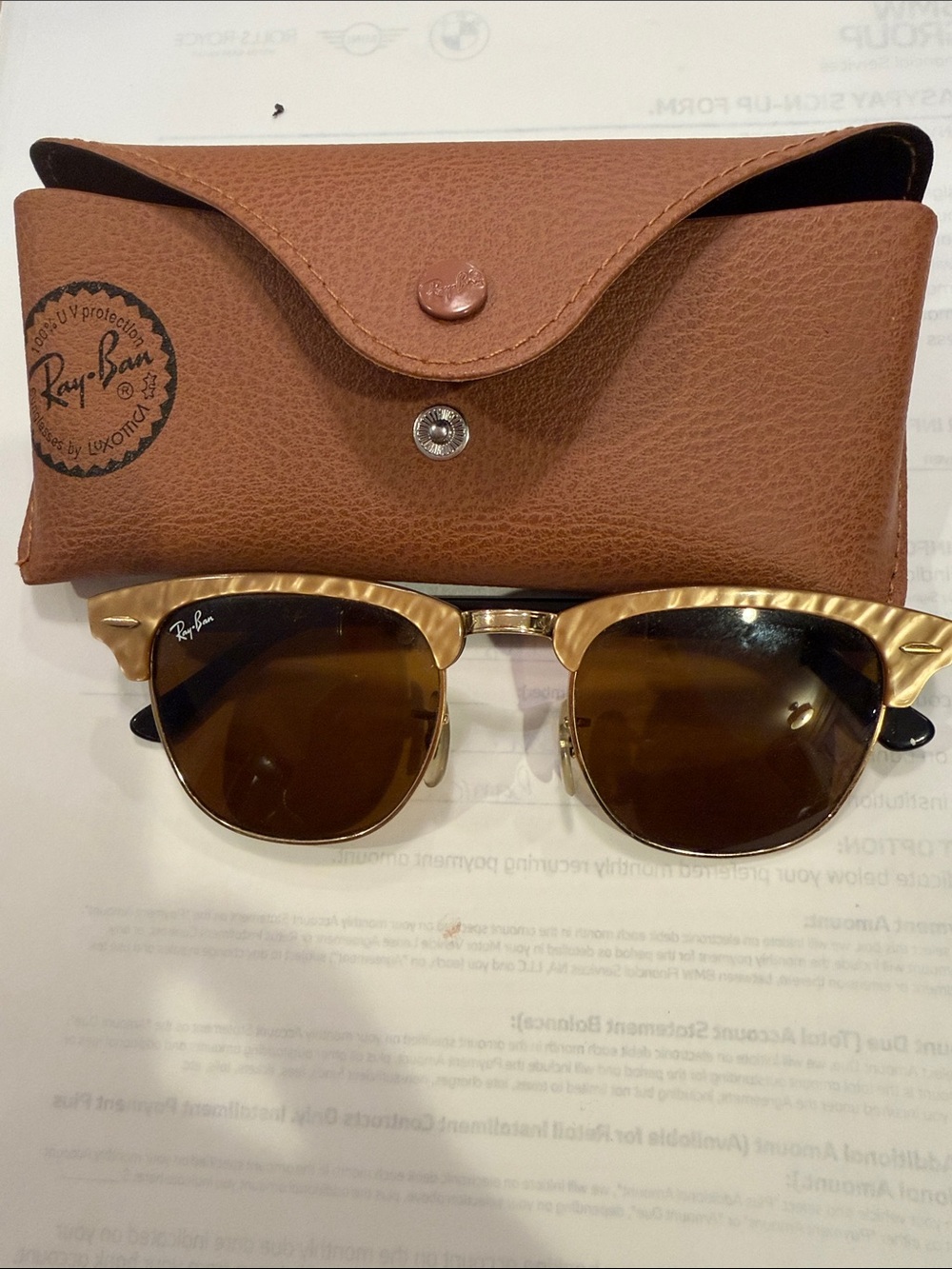 Ray-Ban Gold Frame Brown Lens Clubmaster Sunglasses